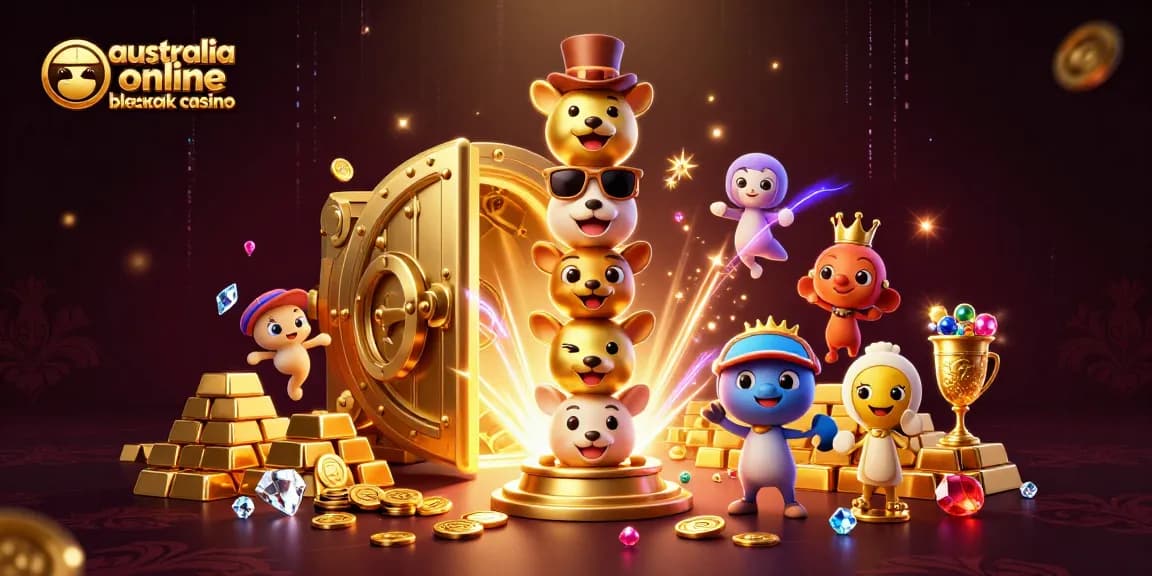 This vibrant illustration showcases the essence of the australia online blackjack casino, featuring animated totem poles and dazzling treasures.