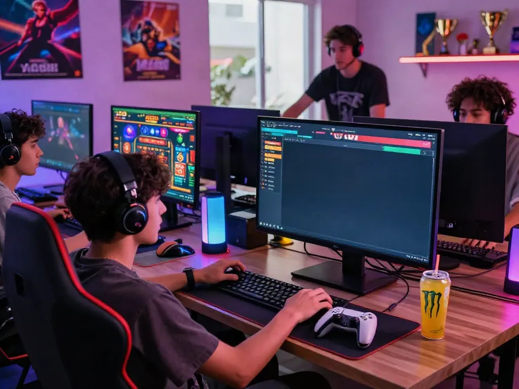 Players engaging with MAN88 online gaming platform in an exciting gaming room.