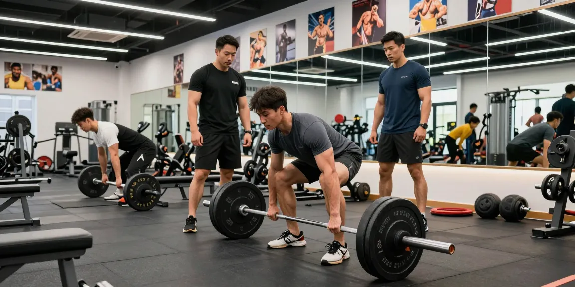 De spieren van een man versterken met Prime Pharma Steroids in een moderne sportschool.