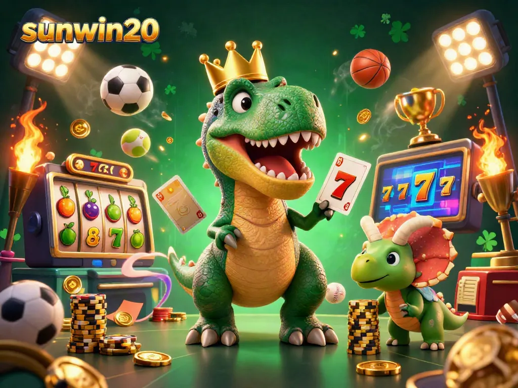 Experience exciting games at sunwin20 with T-Rex, pterodactyl, and triceratops handling cards and chips.