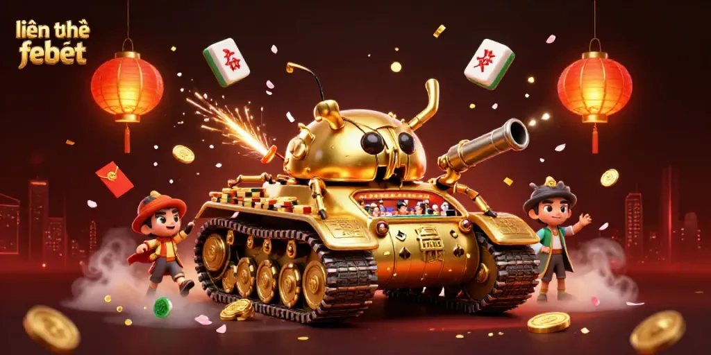 Experience the vibrant action of gambling with the lively scene showcasing the "liên hệ febet" theme within a miniature casino.